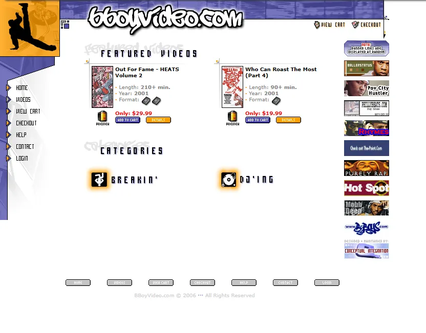 BBoyVideo.com — categories (2001)